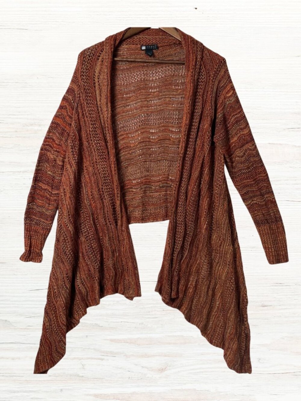 Carole Little XL Orange Boho Open Front Knit Cardigan Asymmetrical Hem